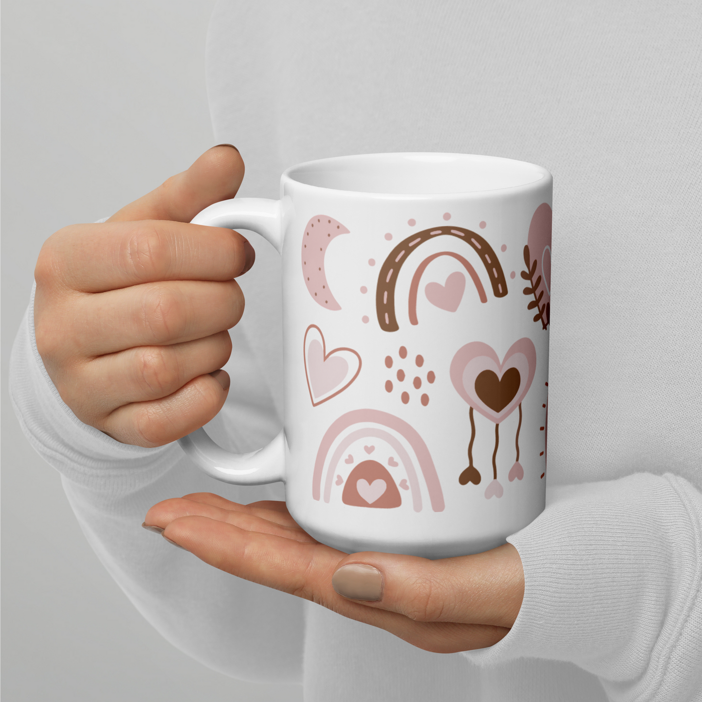 Light Pink Boho White glossy mug