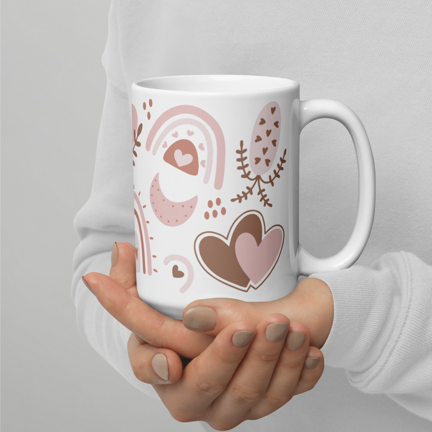 Light Pink Boho White glossy mug